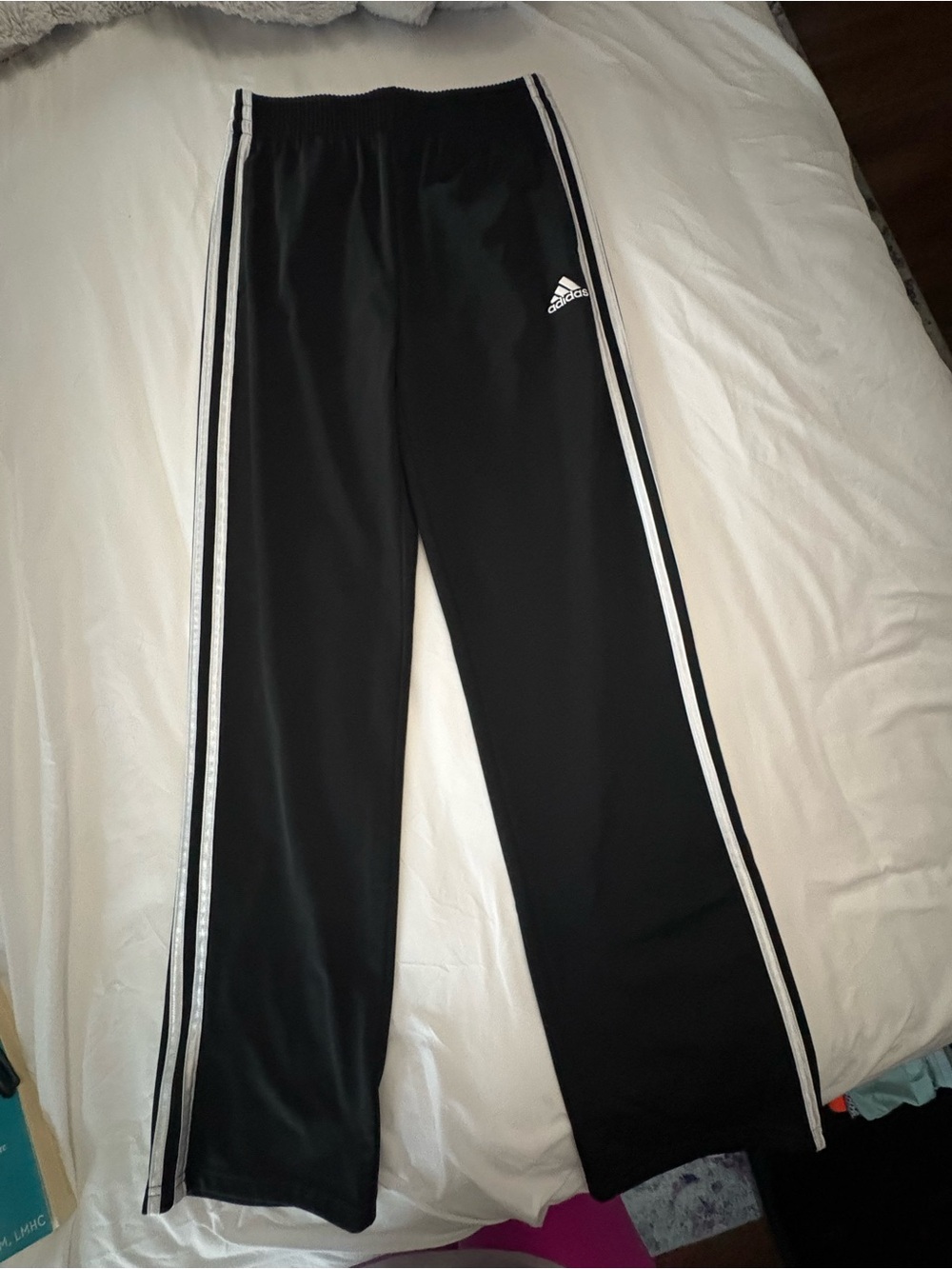 Adidas Kids Black Track Pants with White Stripes